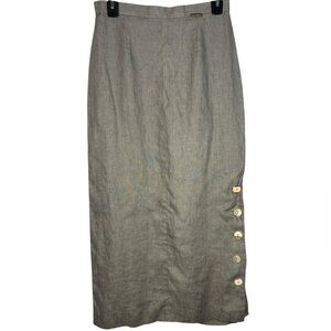 Geiger Australia Women’s Linen Midi Button Skirt Grey Beige Size 38 (medium)